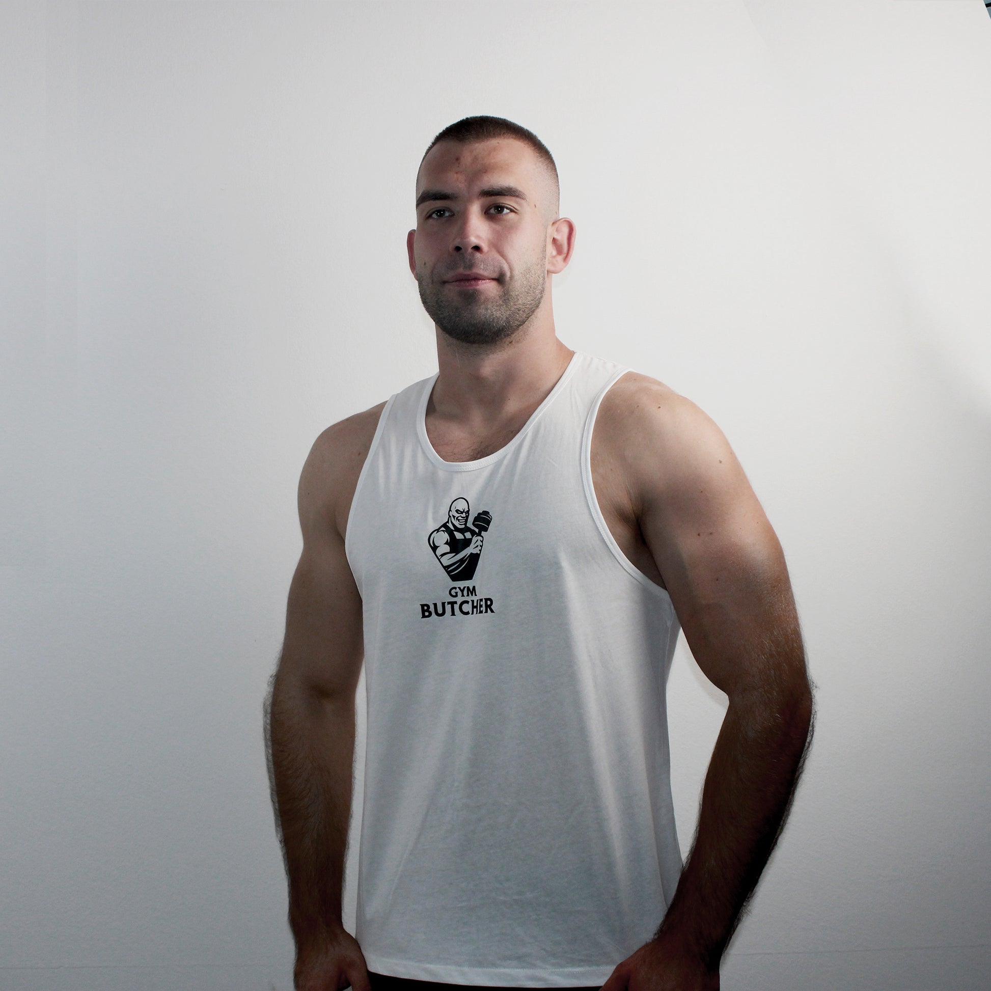 Tanktop biały dla rzeźnika - Gym Butcher